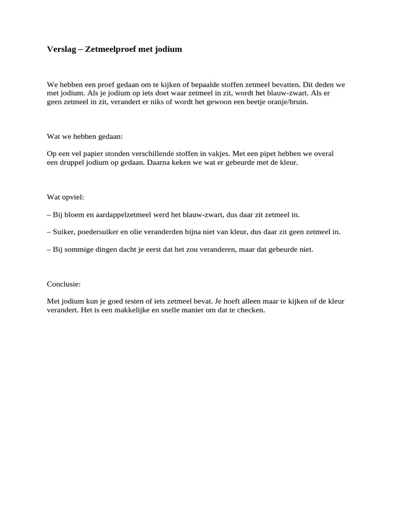 Verslag - Zetmeelproef Met Jodium | PDF