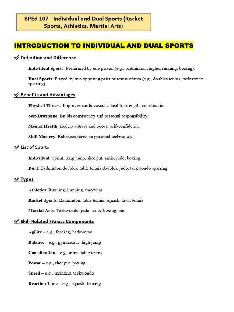Individual vs. Dual Sports Overview | PDF | Mixed Martial Arts | Track ...