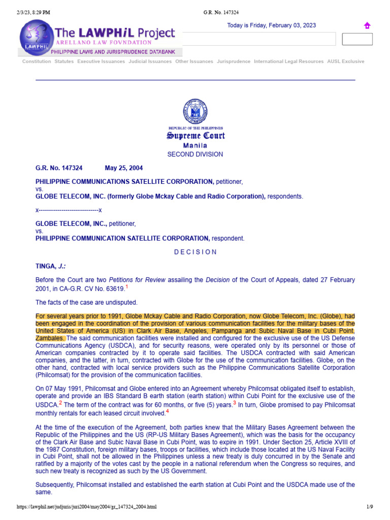 Globe vs. Philcomsat Legal Dispute Summary | PDF | Treaty | Ratification