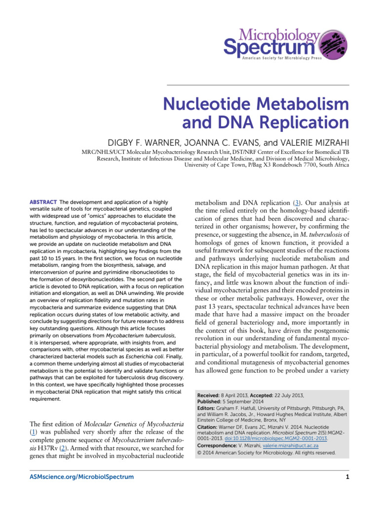 Mycobacterial Nucleotide Metabolism Insights | PDF | Nucleotides ...