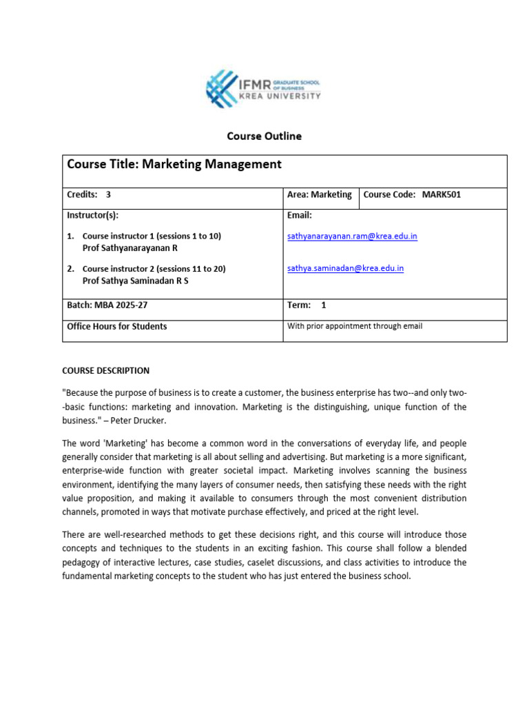 Marketing Management Course Overview | PDF | Marketing | Business