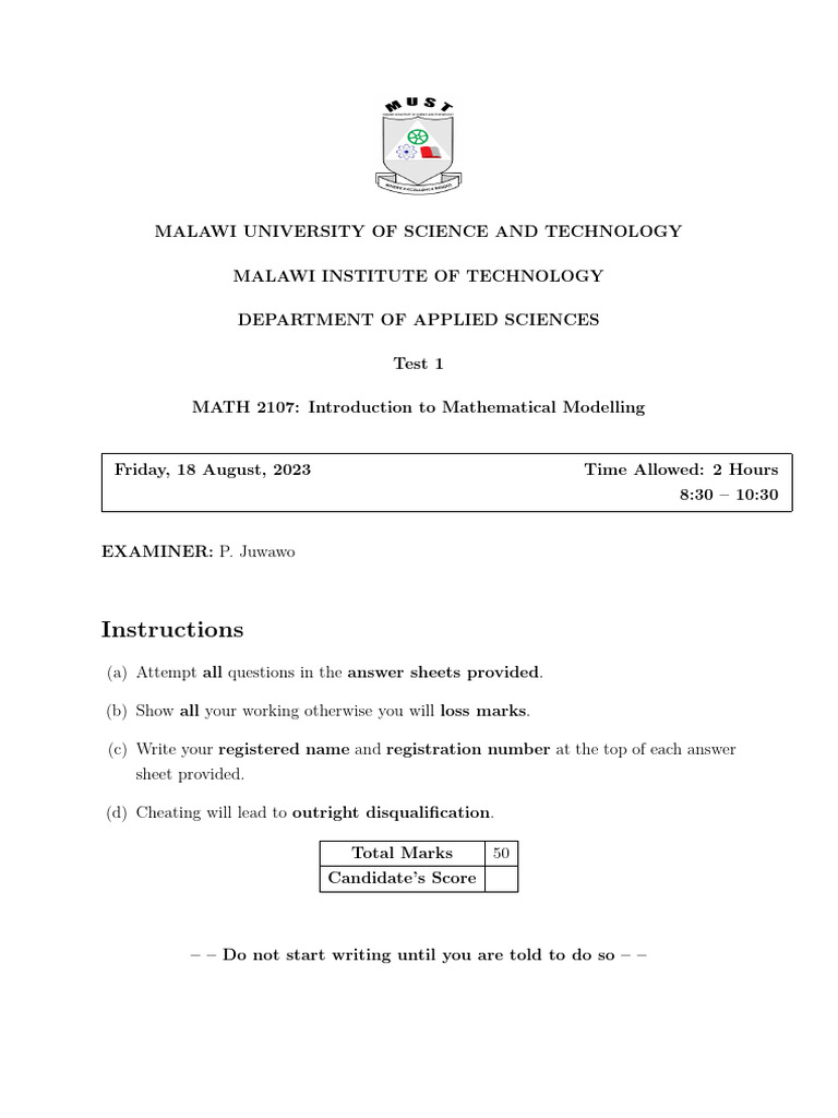 Mathematical Modeling Test1 | PDF | Interest | Mathematics