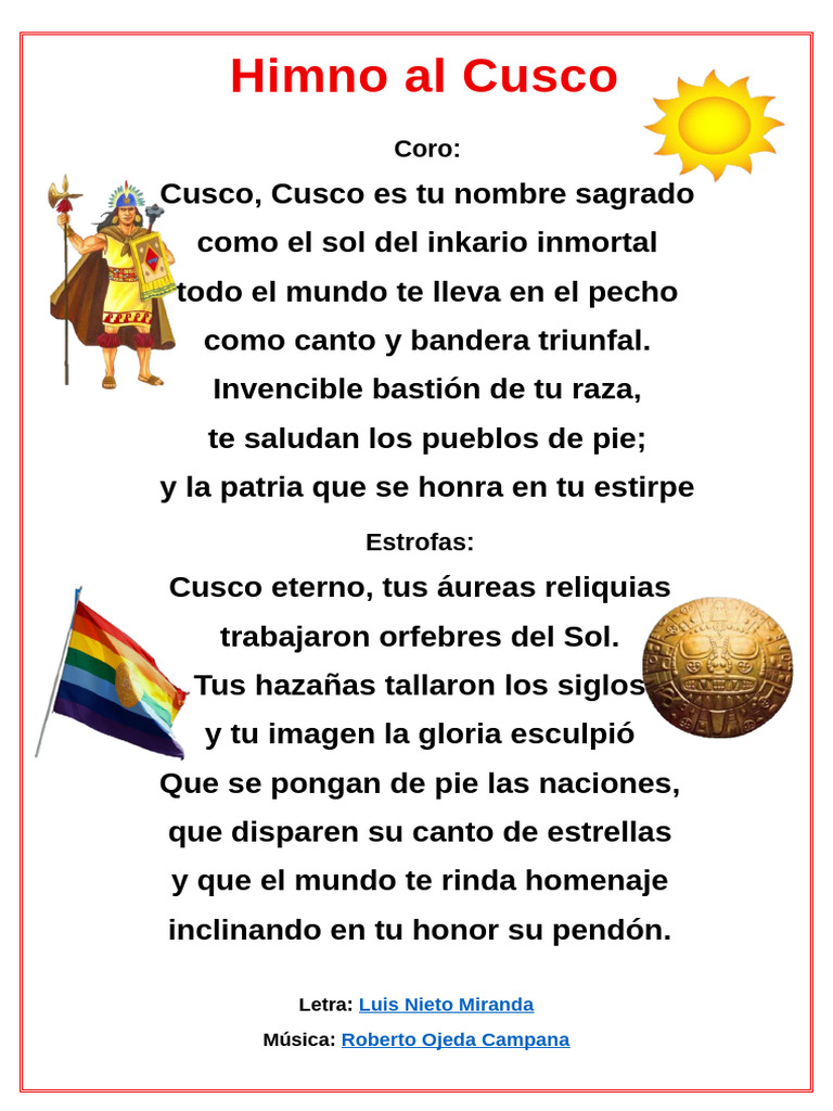 Himno al Cusco: Letra y Música | PDF