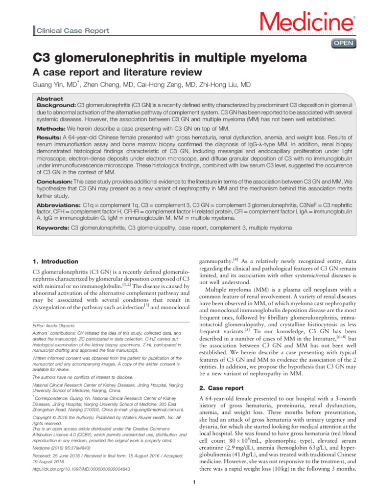 C3 Glomerulonephritis in Multiple Myeloma A Case.44 | PDF | Multiple ...