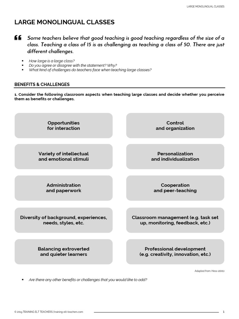Strategies for Teaching Large Classes | PDF | Learning | Second Language