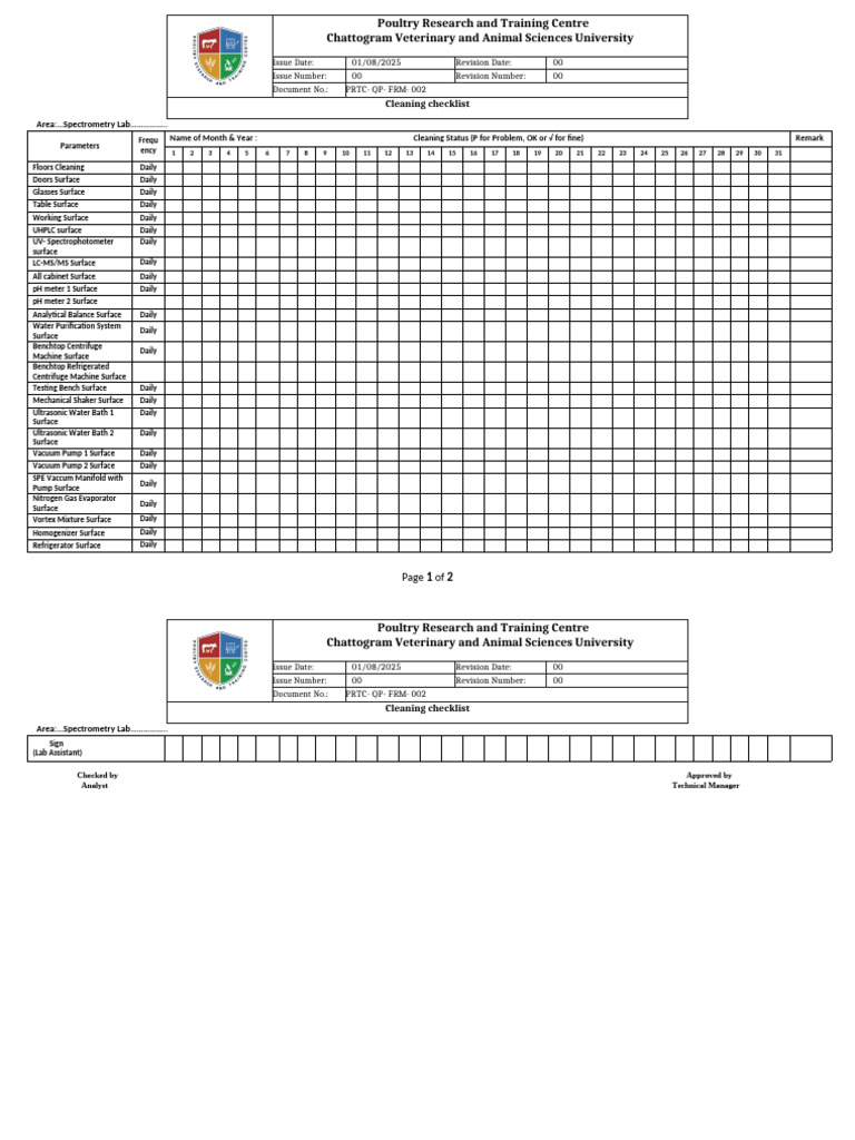 Spectrometry Lab Cleaning Checklist | PDF | Physical Sciences | Gases