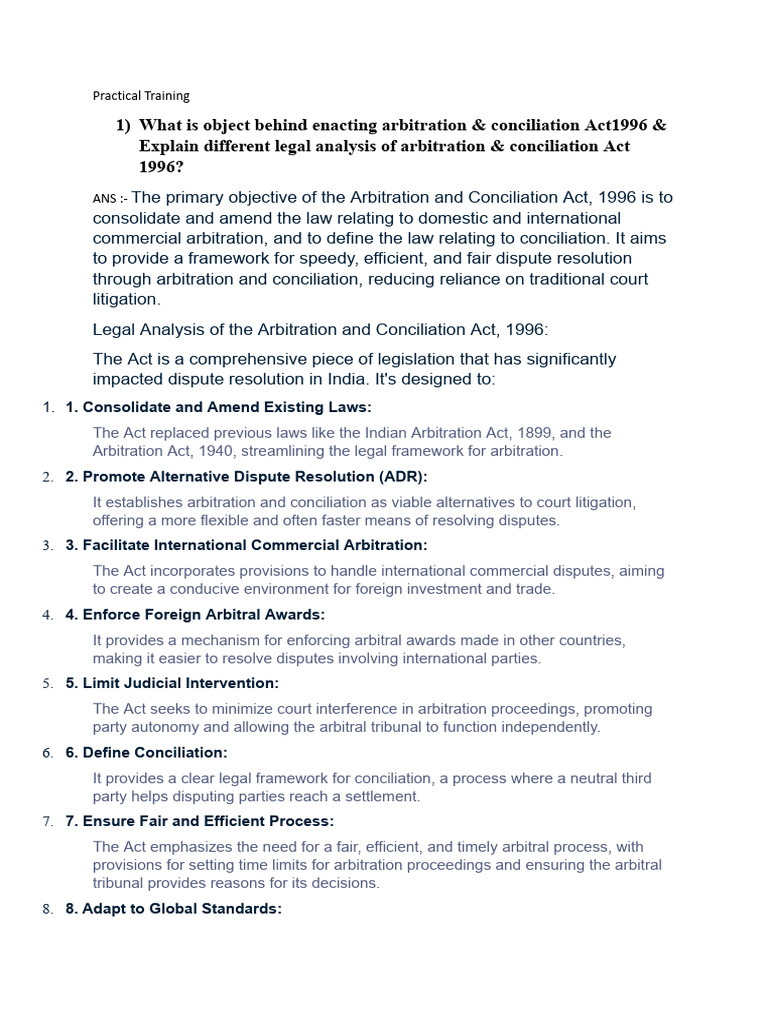 Arbitration and Conciliation Act 1996 Overview | PDF | Arbitration ...