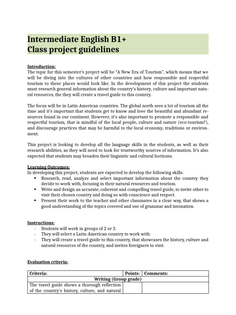 B1+ Project: Responsible Tourism Guide | PDF | English Language ...