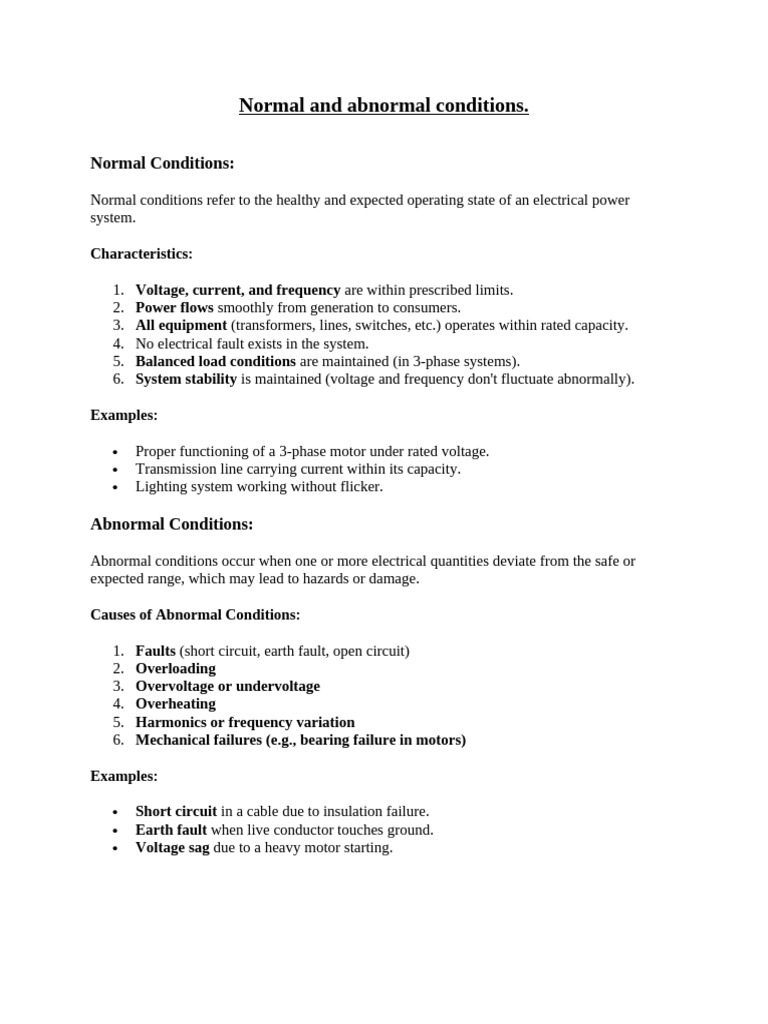 Normal vs Abnormal Electrical Conditions | PDF