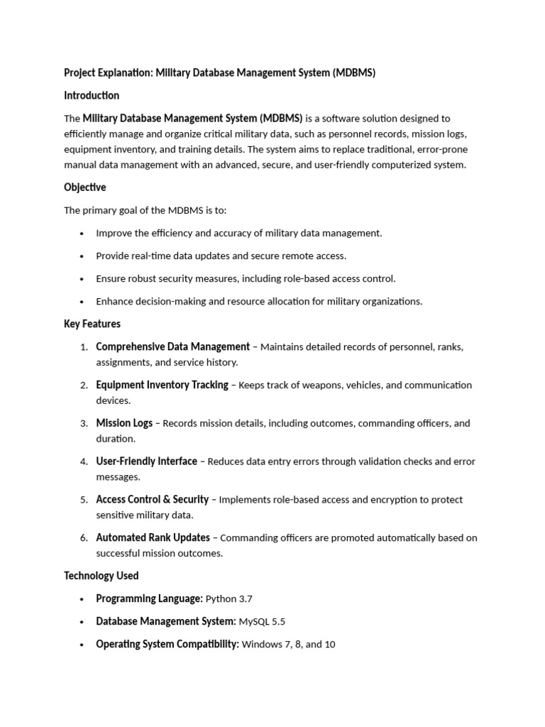 Military Database Management System Overview | PDF | Databases ...