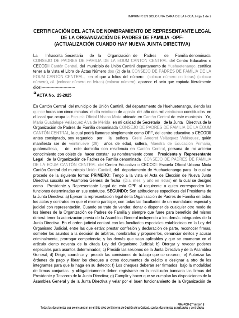 Certificación de Nombramiento OPF 2025 | PDF | Gobierno