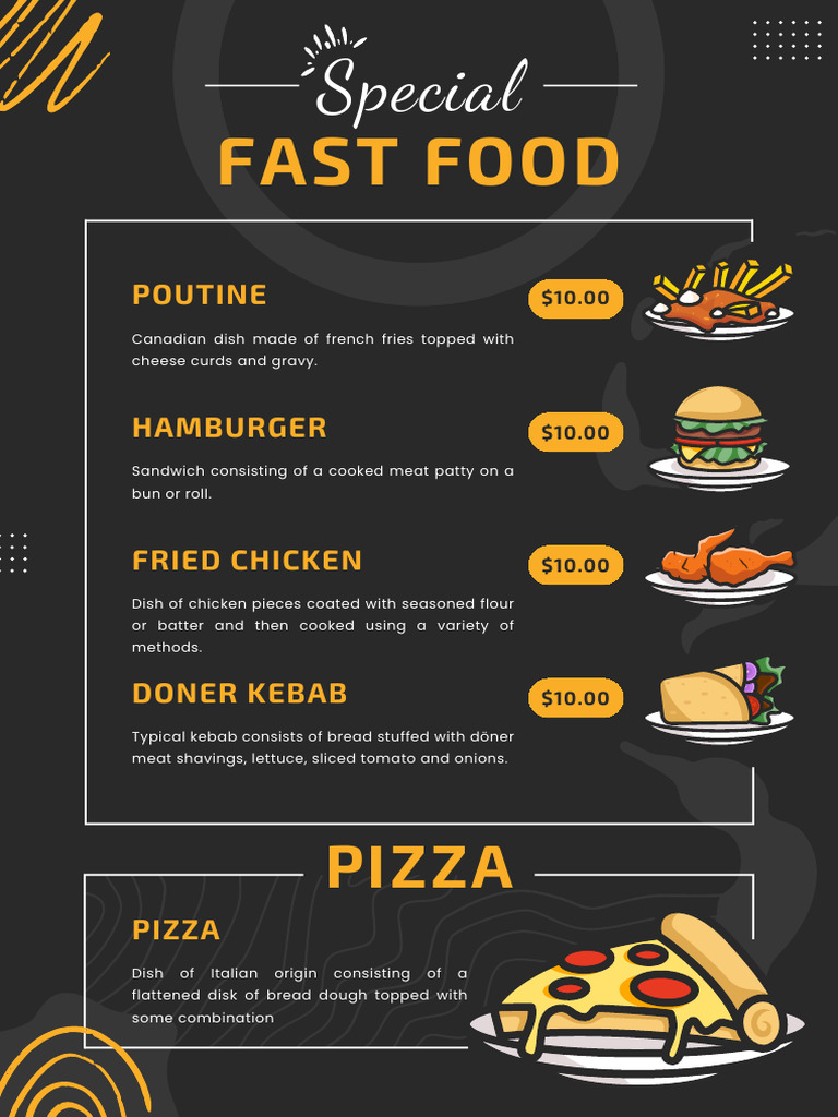 Black Modern Fast Food Menu | PDF