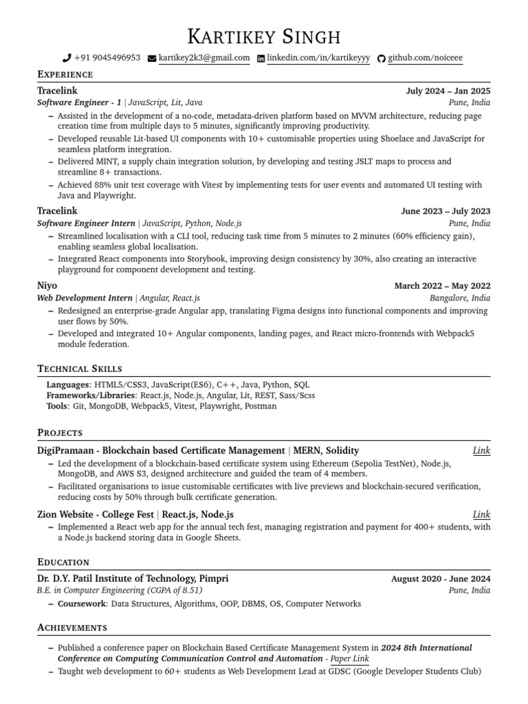 Software Engineer Profile: Kartikey Singh | PDF | Java Script ...