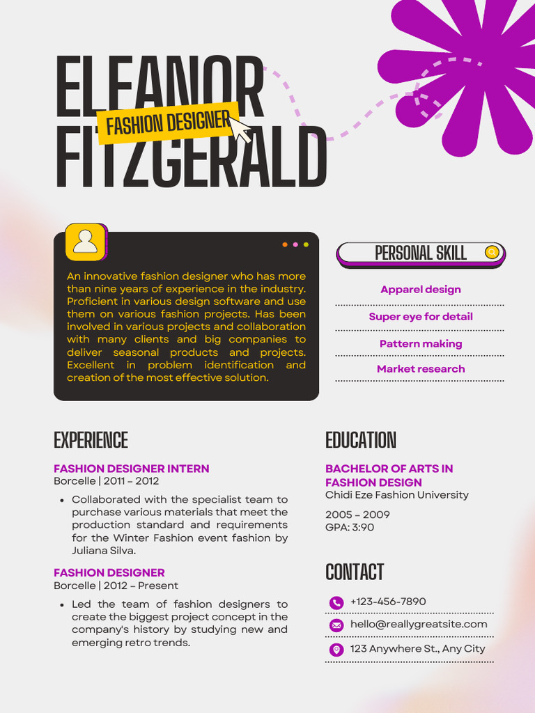 Beige Purple Simple Modern Fashion Designer Resume | PDF