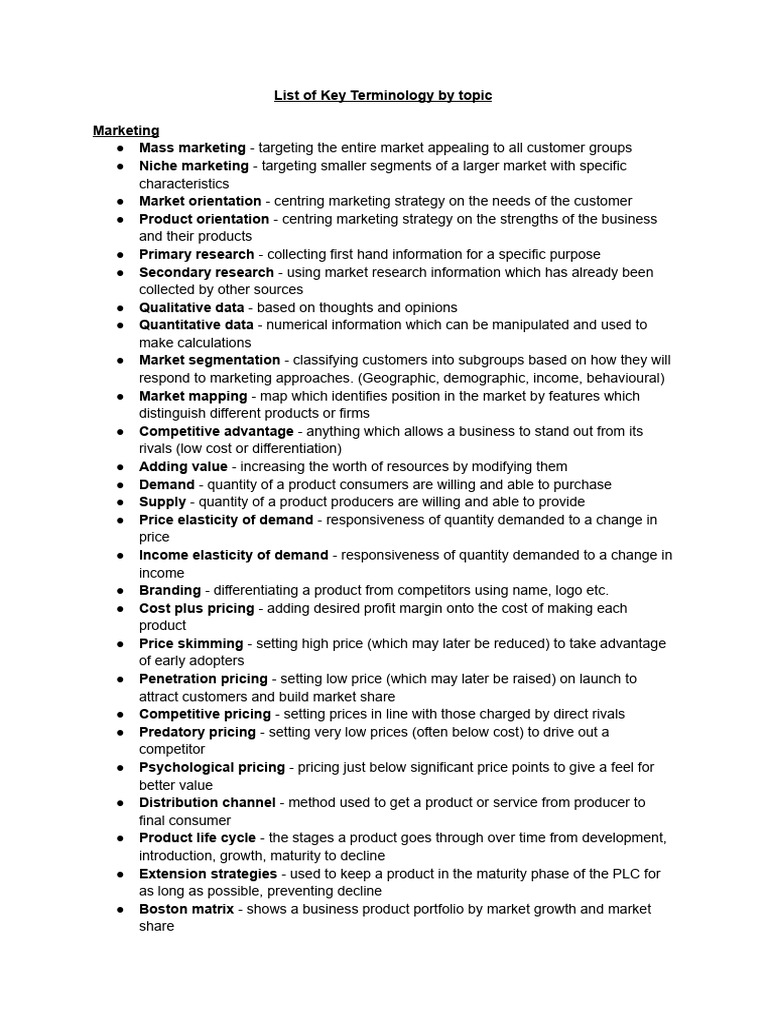 Key Business Terminology Overview | PDF | Marketing | Demand