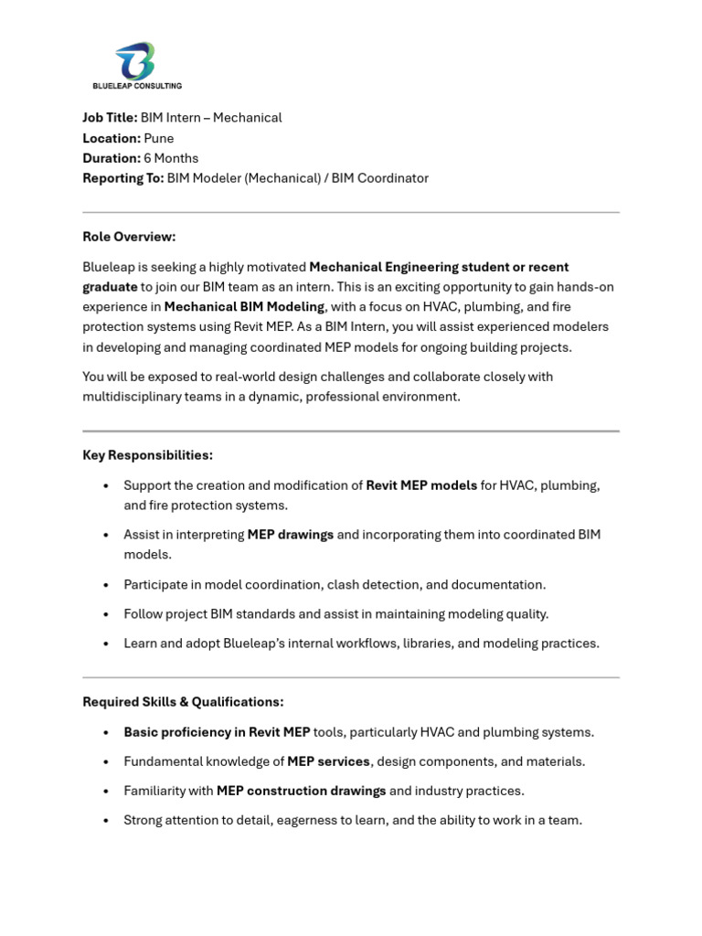 BIM Internship for Mechanical Engineers | PDF