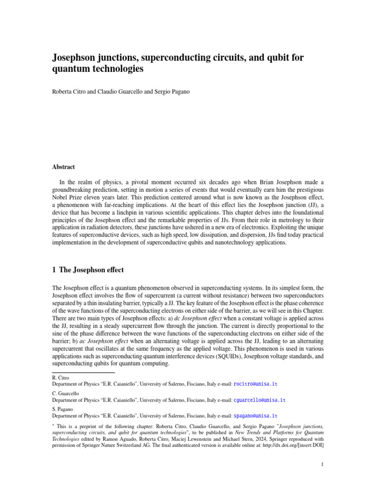 Josephson Junctions and Quantum Technologies | PDF | Superconductivity ...