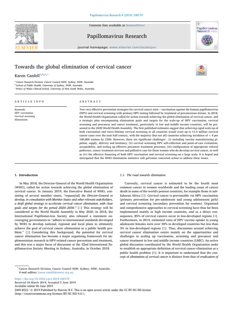 Global Strategy for Cervical Cancer Elimination | PDF | Cervical Cancer ...