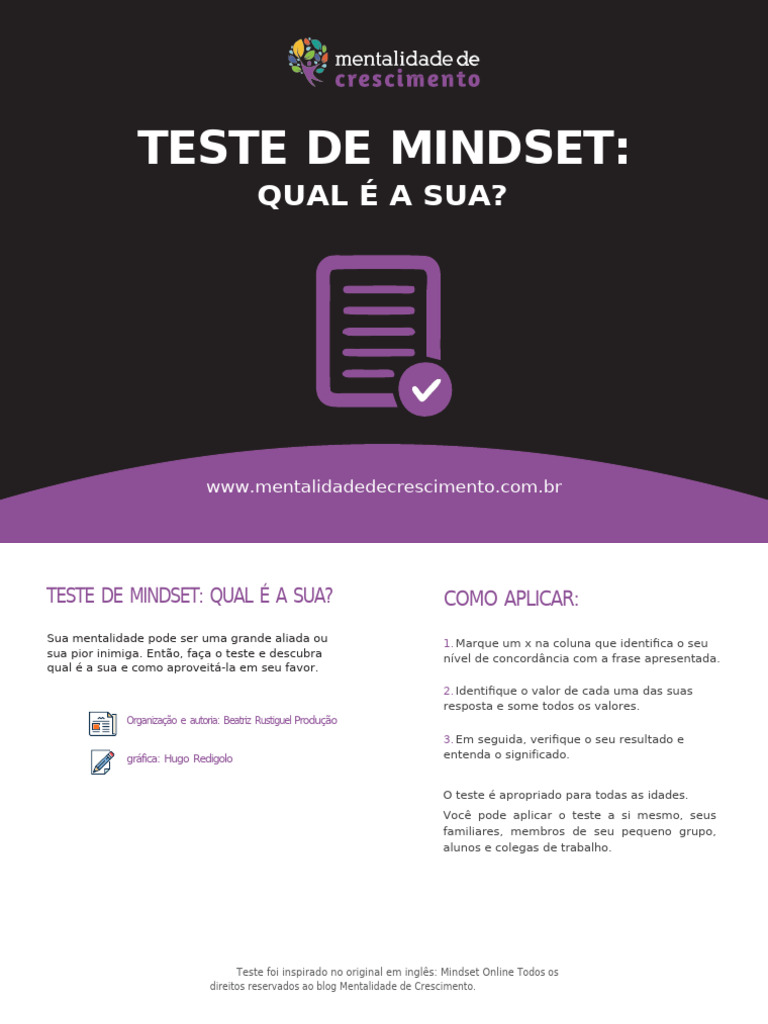 Teste de Mindset Mentalidade de Crescimento | PDF | Comentários ...