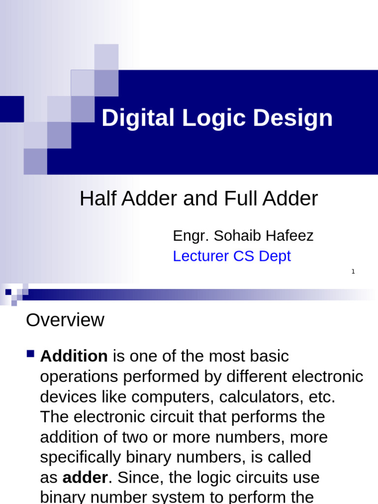 Half Adder and Full Adder | PDF | Digital Electronics | Mathematical Logic