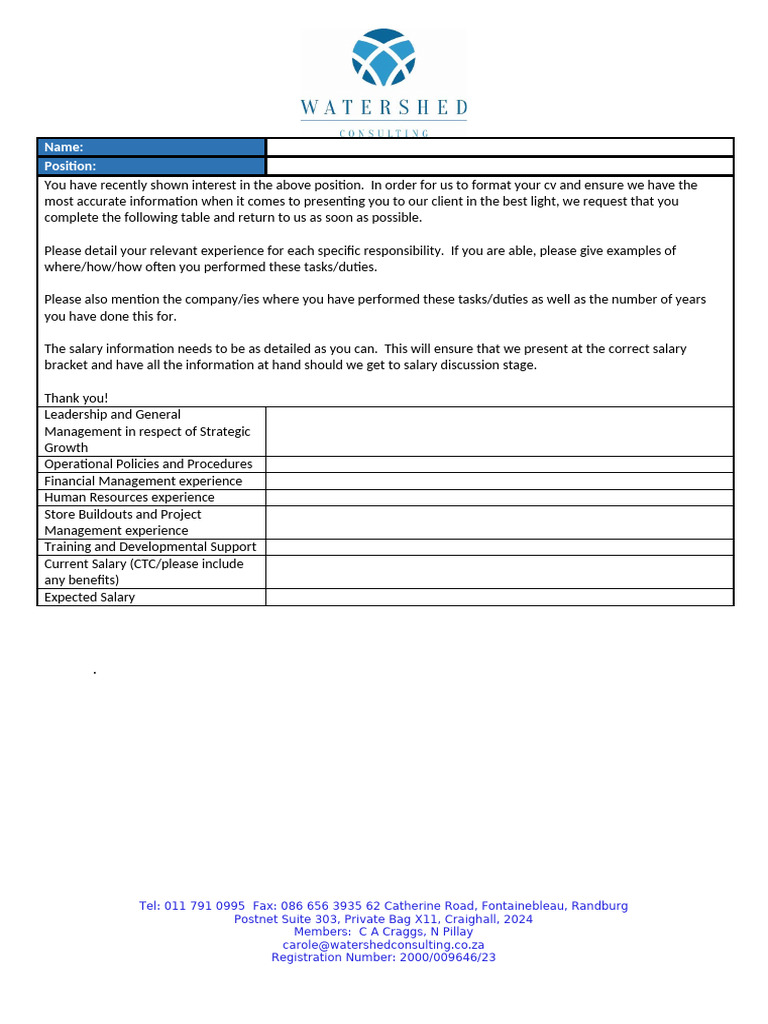 Skills Matching Grid - Regional Manager | PDF