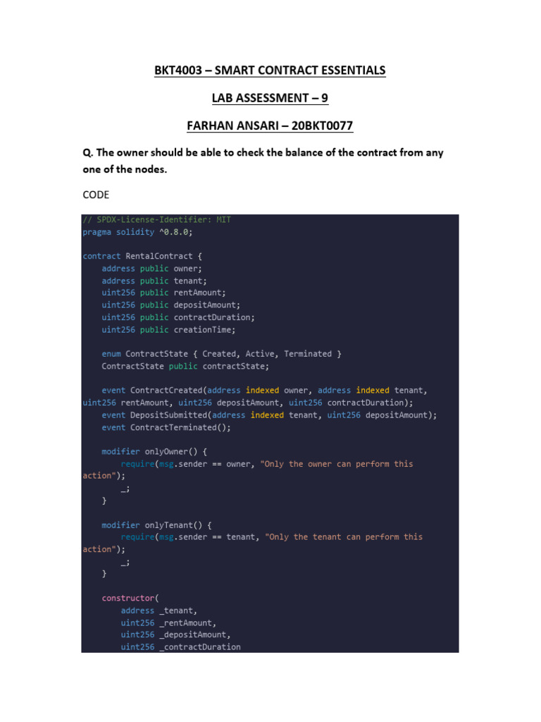 Smart Contract for Rental Management | PDF | Computer Programming