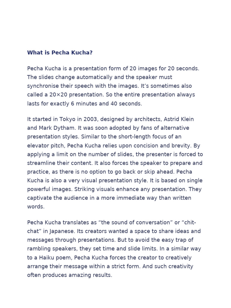 Understanding Pecha Kucha Presentations | PDF | Communication | Human ...