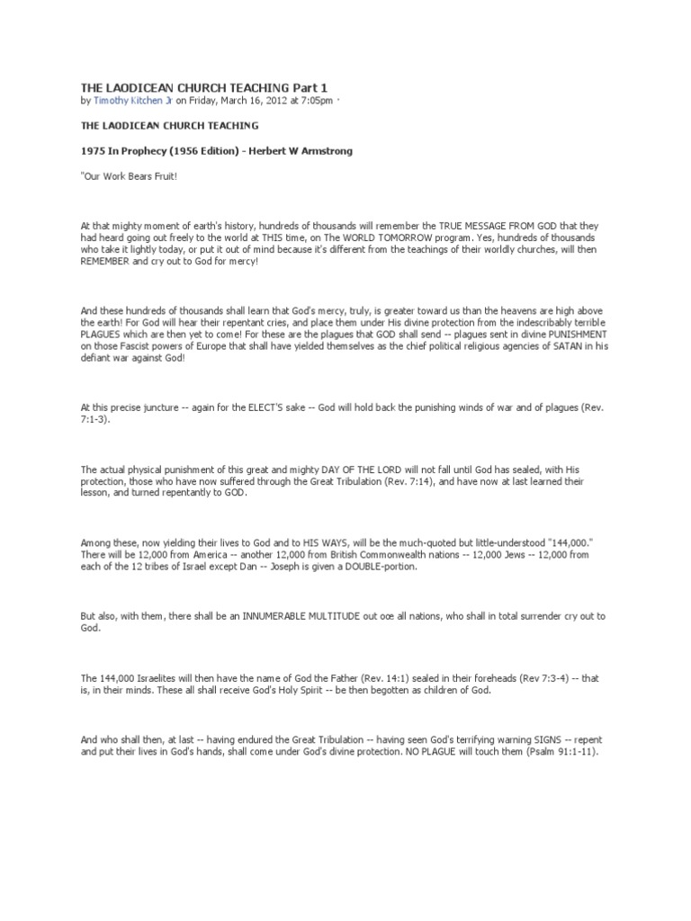 The Laodicean Church Teaching Part 1 Pdf Jesus The Gospel