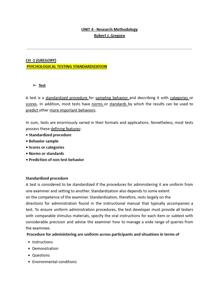 Psychological Testing Standardization Guide | PDF | Validity ...