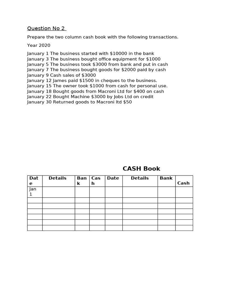 Two Column Cash Book Example 2020 | PDF