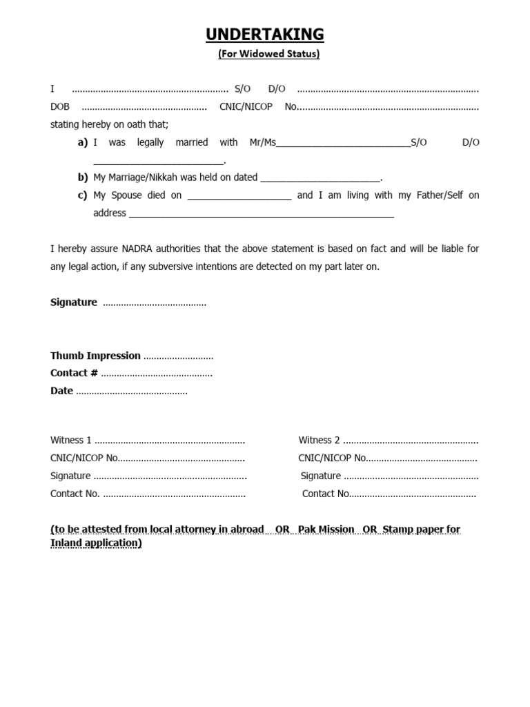 Undertaking-for-Widowed-Status | PDF