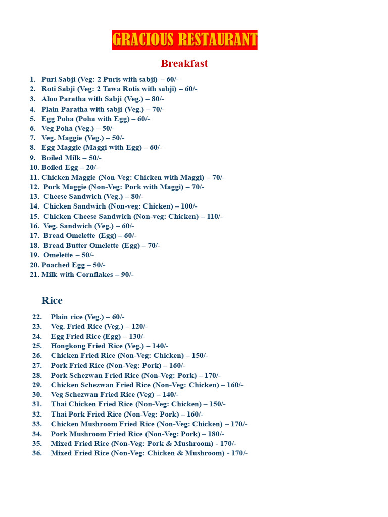 Gracious Restaurant Menu Overview | PDF | Foods | Cuisine