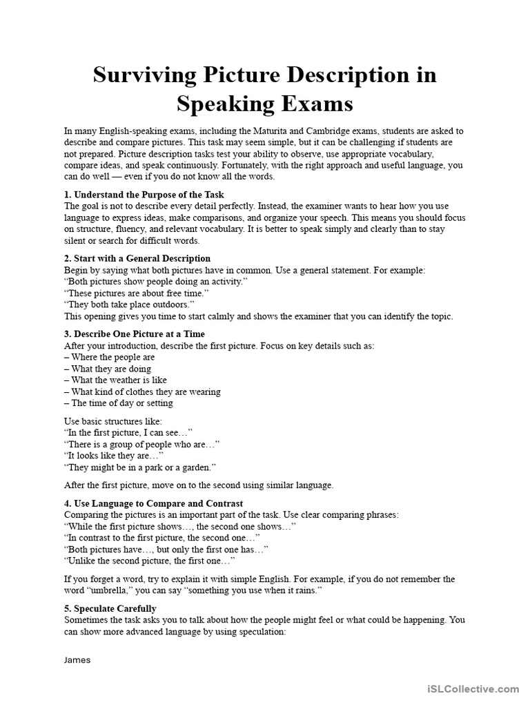 Mastering Picture Descriptions for Exams | PDF | Vocabulary | English ...