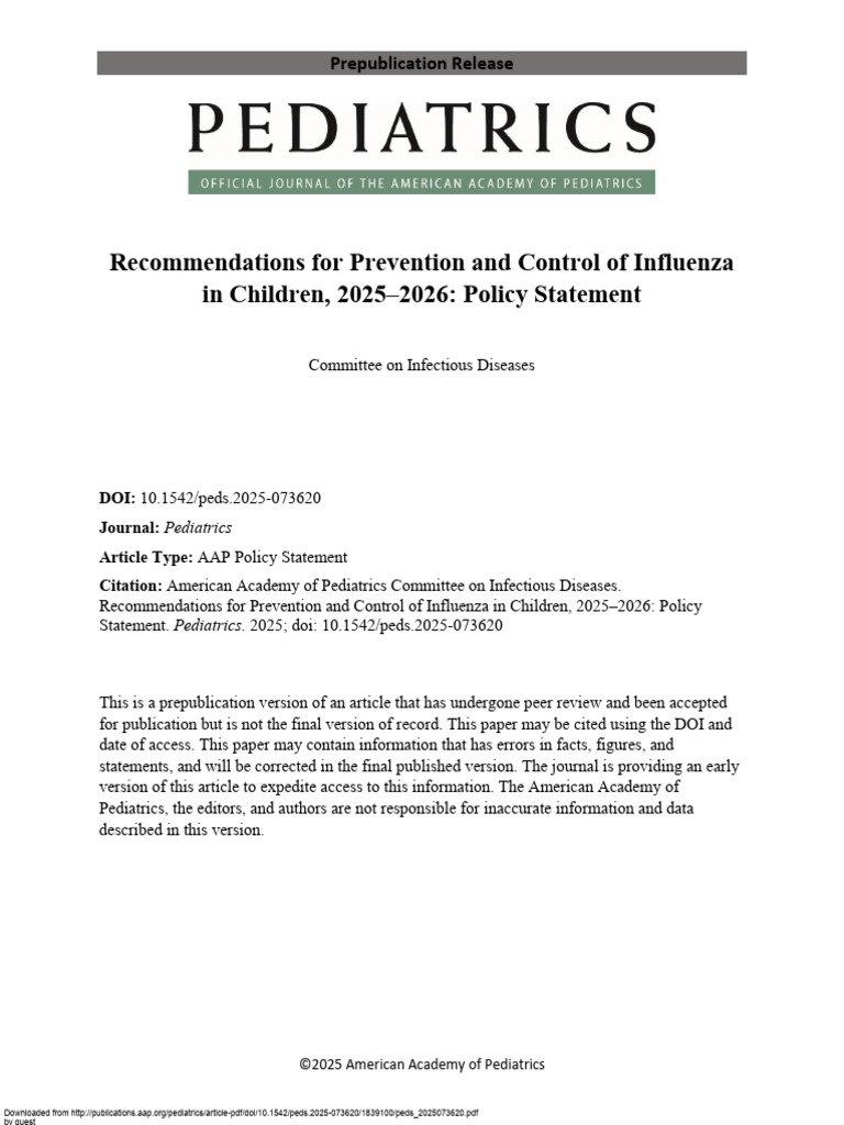 Recommendations For Prevention and Control of Influenza in Children ...
