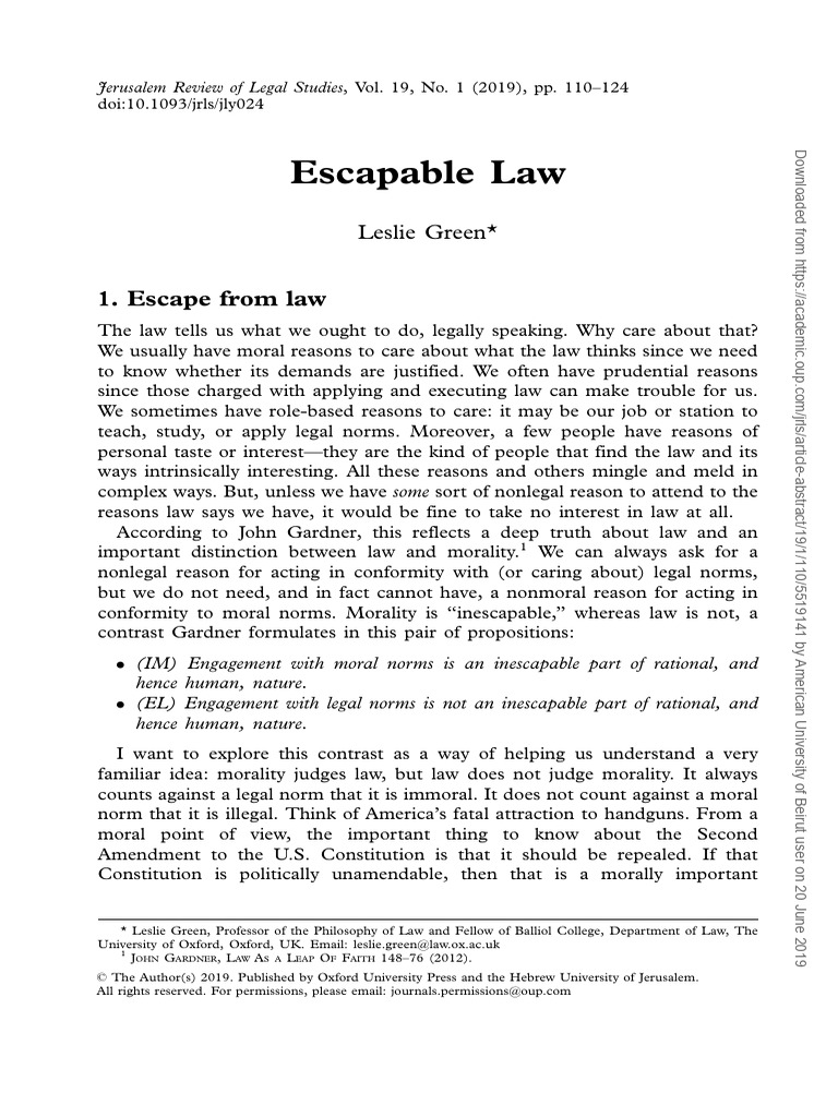Leslie Green - Escapable Law (2019) | PDF | Jurisprudence | Reason