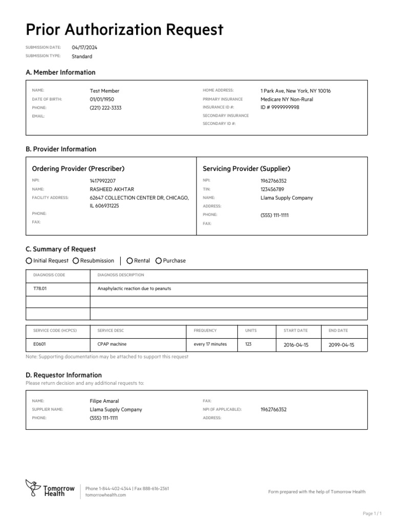 Prior Authorization Request Form | PDF | Fax