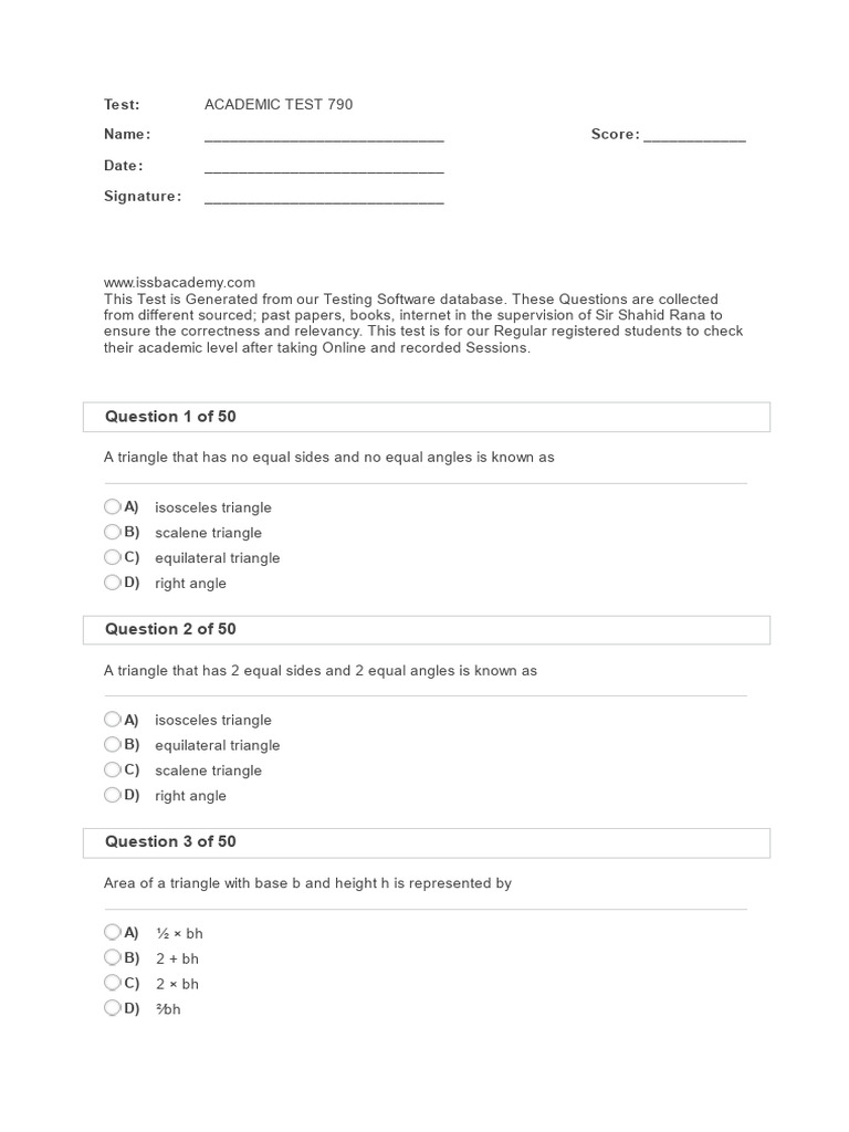 Academic Test 790 Overview | PDF | Matrix (Mathematics) | Triangle