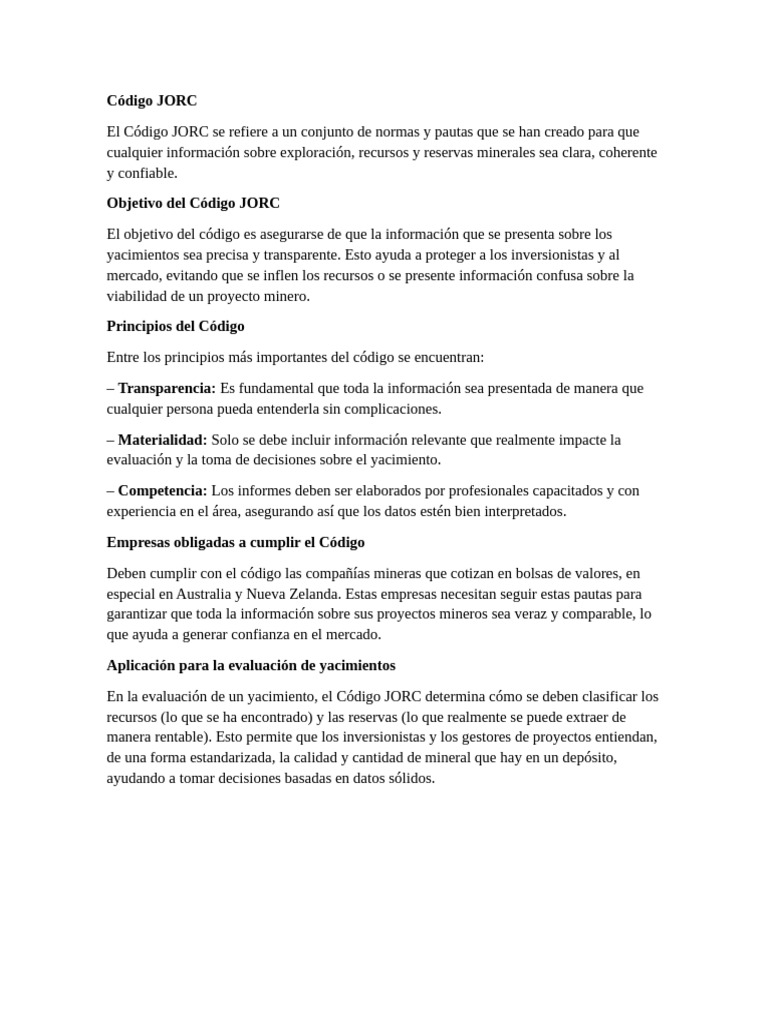 Normas del Código JORC para Minería | PDF