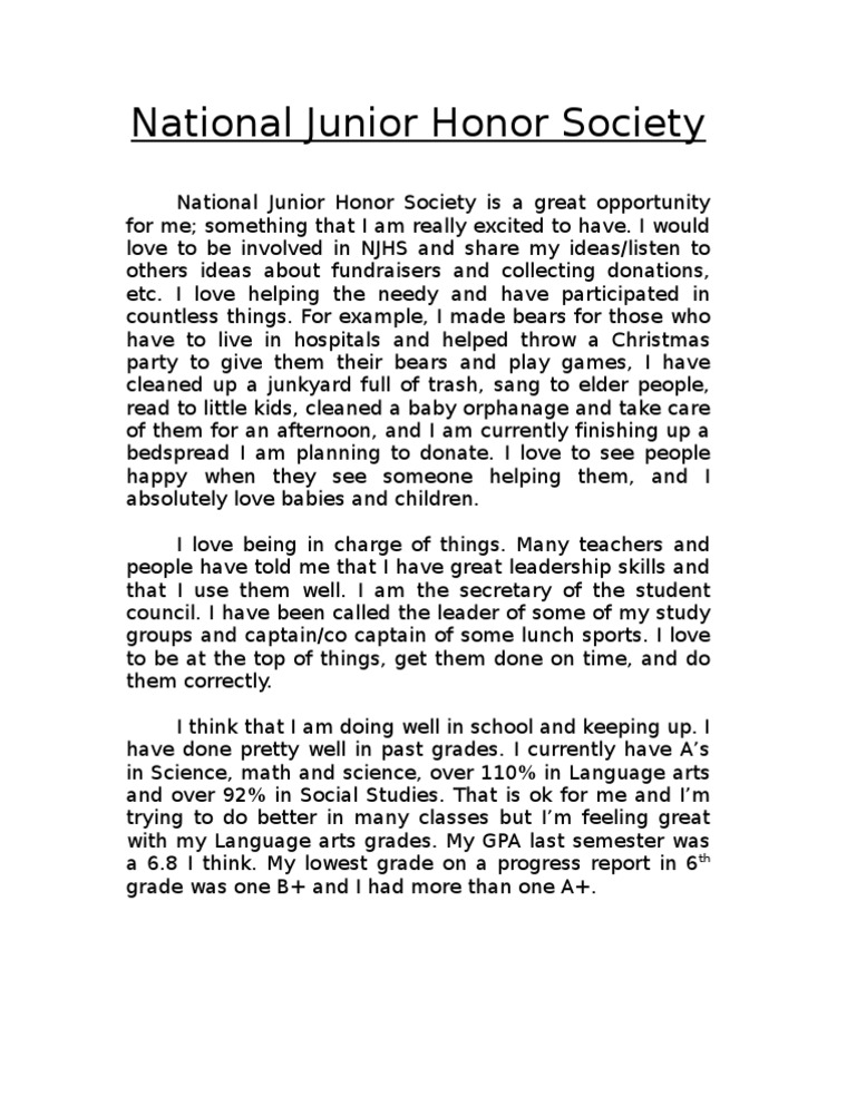 Expository Essay National Honor Society Application Essay