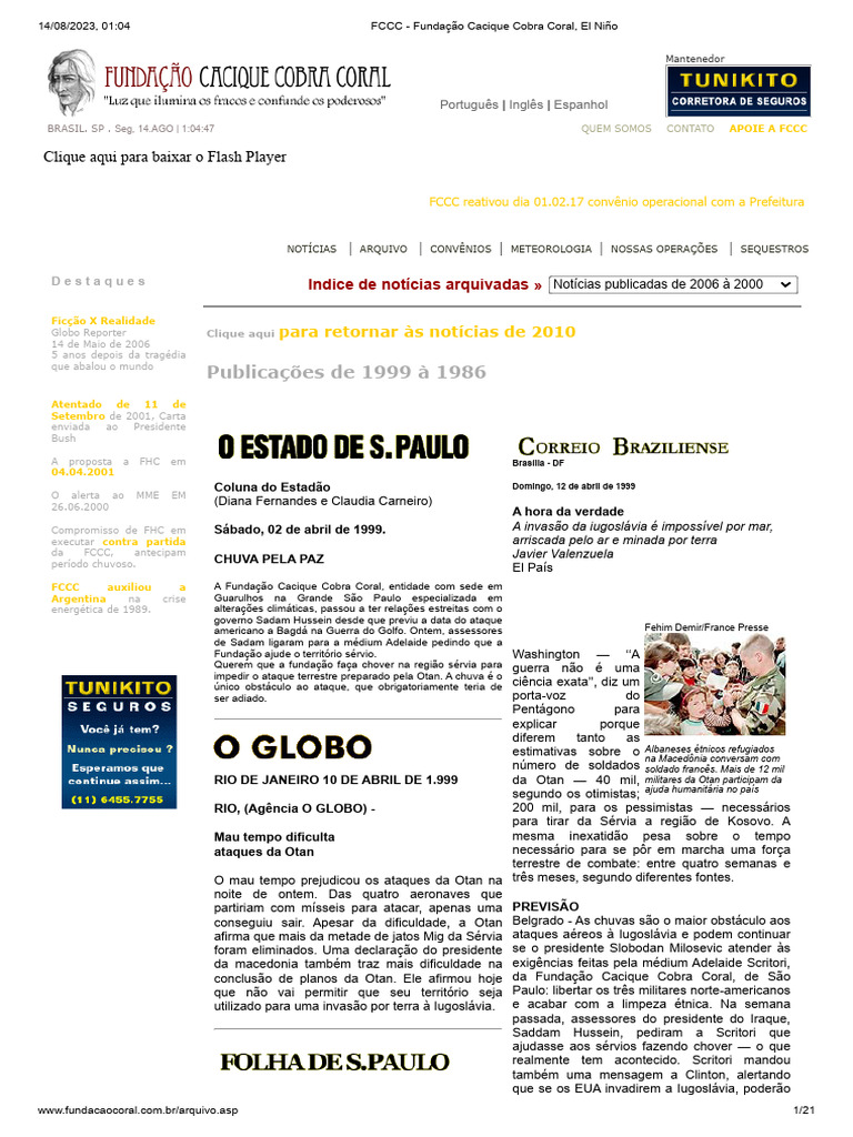 FCCC - Fundação Cacique Cobra Coral, El Niño 1986 1999 | PDF | OTAN | Chuva