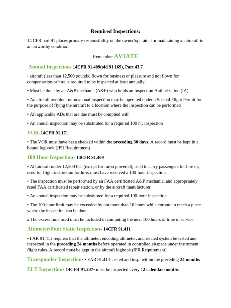 AV1ATE: Required Aircraft Inspections | PDF