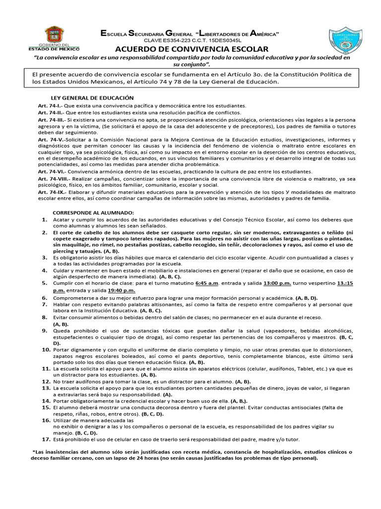 Acuerdo de Convivencia Escolar 2025 | PDF | Abuso infantil | Trabajo Social