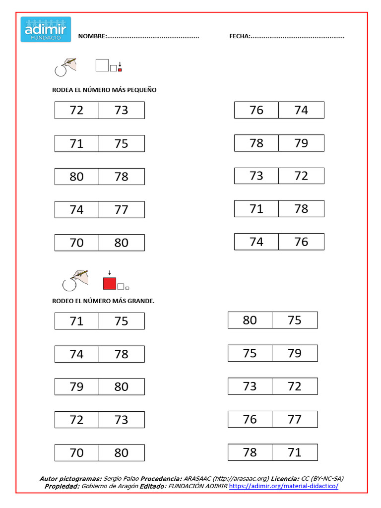 Números del 71 al 79 en palabras | PDF