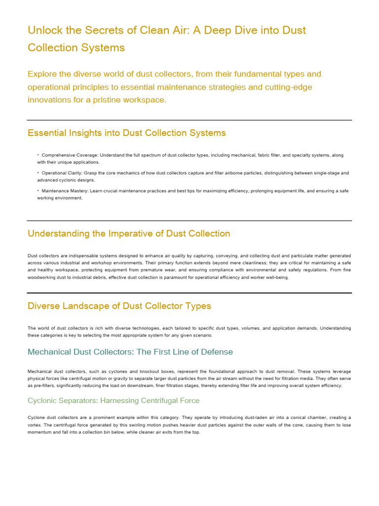 Dust Collection Systems Explained | PDF | Mechanical Engineering