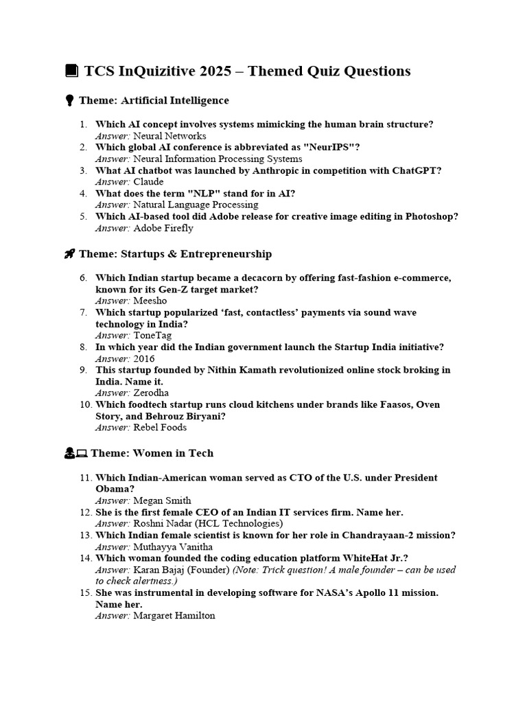 TCS InQuizitive 2025 Quiz Questions | PDF | Robot | Robotics