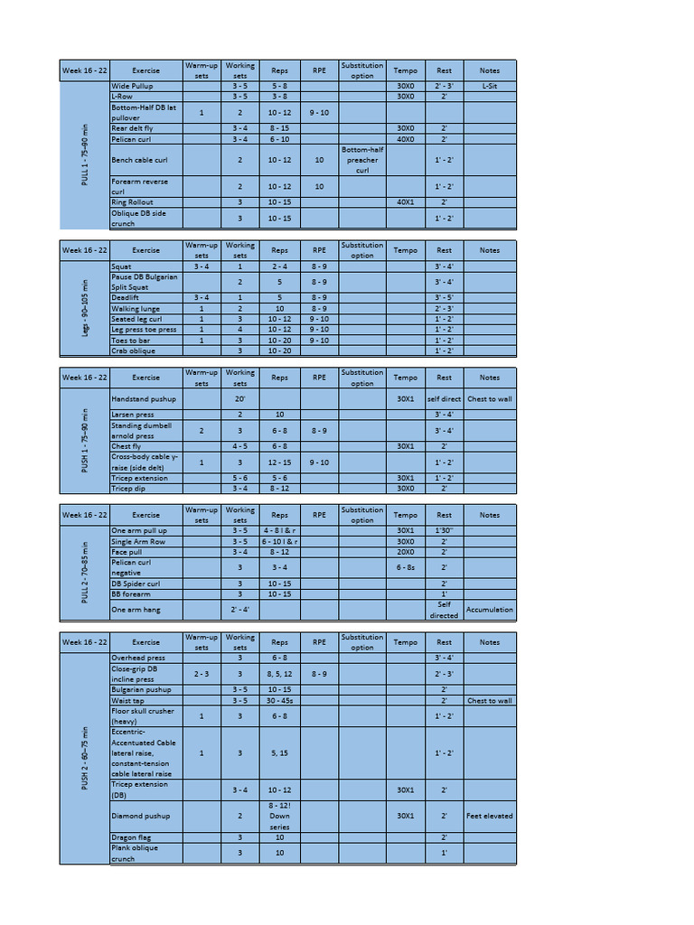 Weekly Workout Plan: Weeks 16-22 | PDF | Management Of Obesity ...
