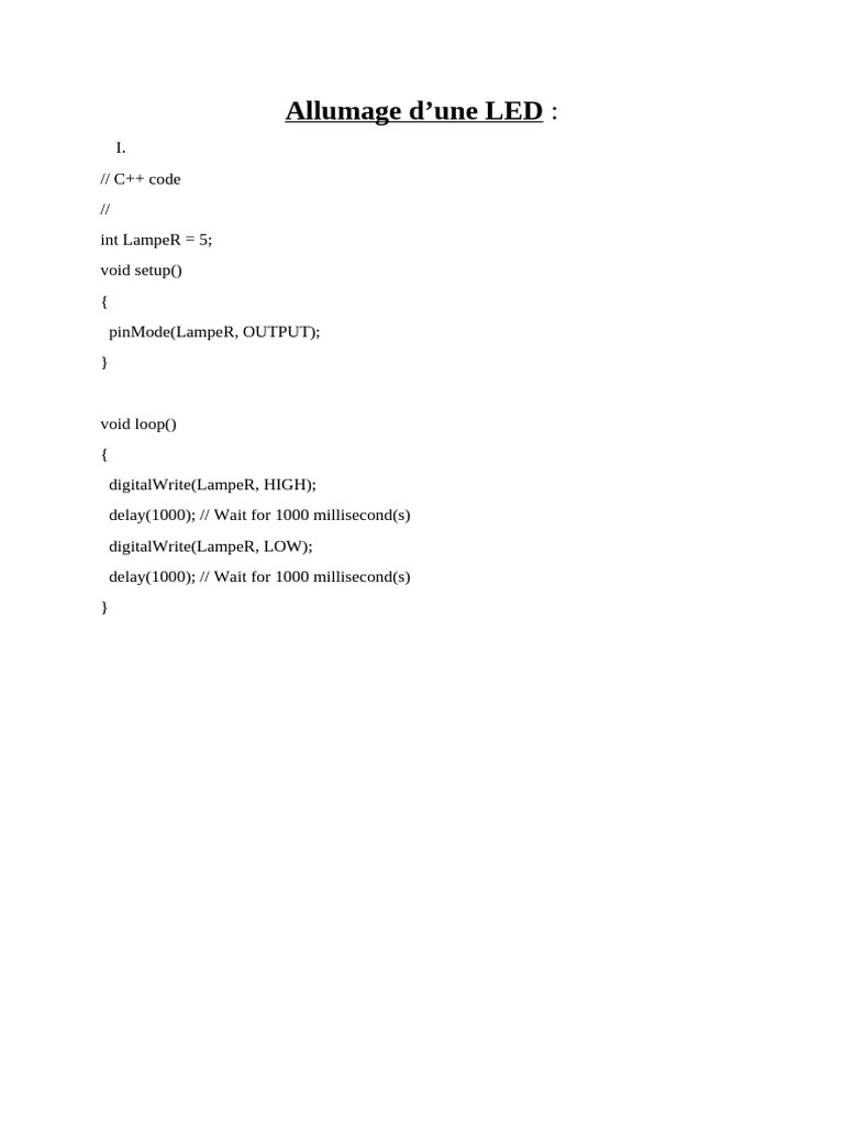 C++ Code to Blink a LED | PDF