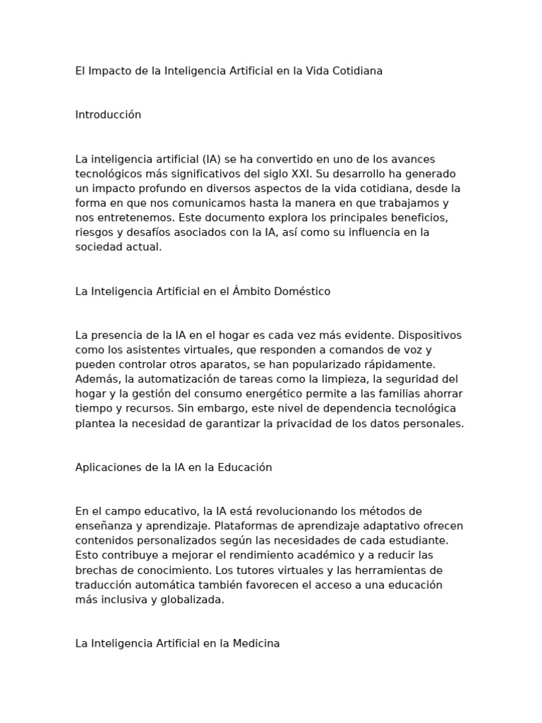 La Inteligencia Artificial y Su Impacto en La Vida Cotidiana | PDF