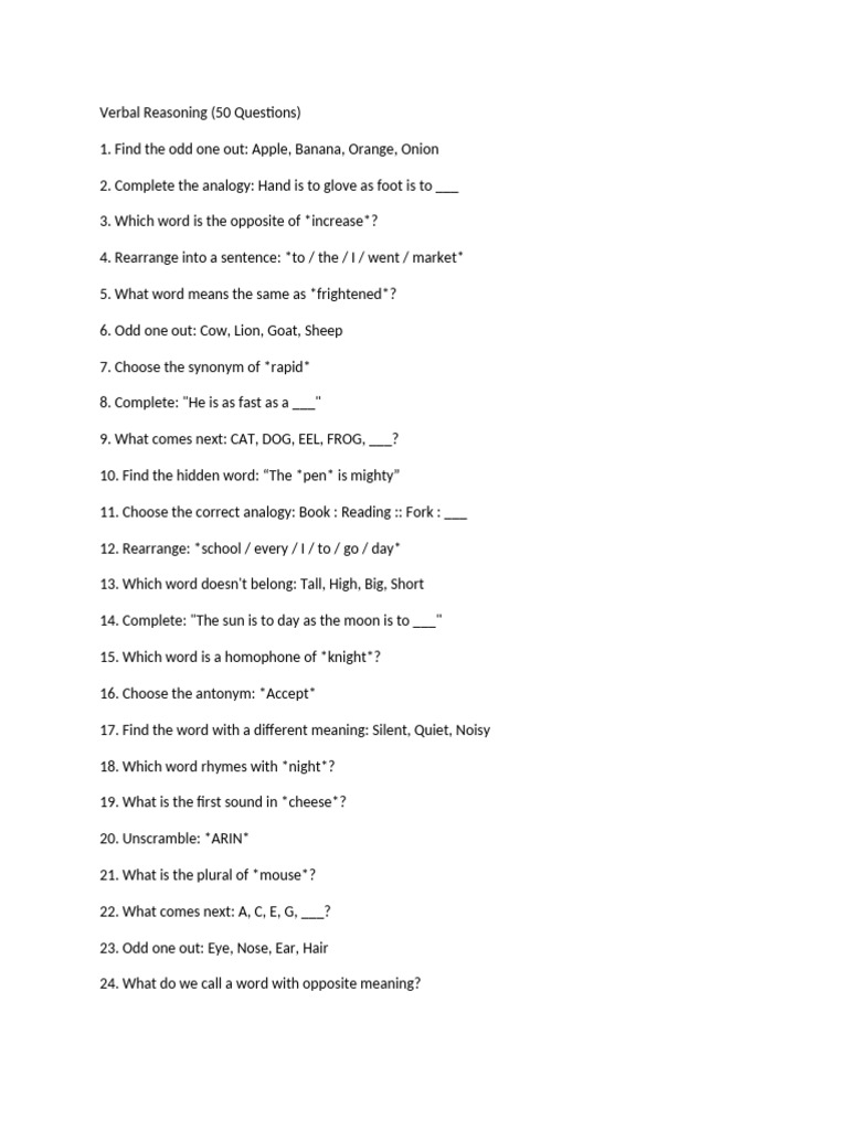 Verbal Reasoning Practice Questions | PDF