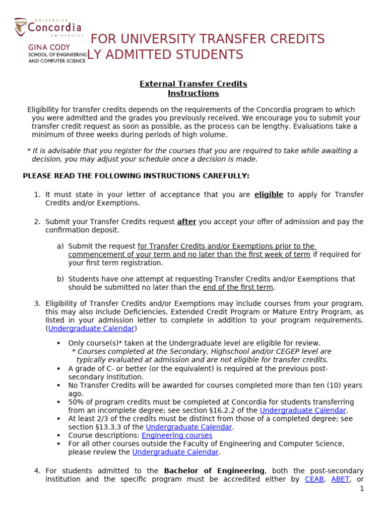 Transfer Credit Request Guide for Students | PDF | Undergraduate ...